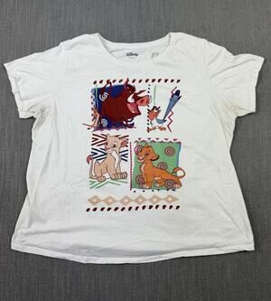 Disney Lion King Graphic T Shirt Women’s 2X White Simba Nala Timon Pumbaa Tee